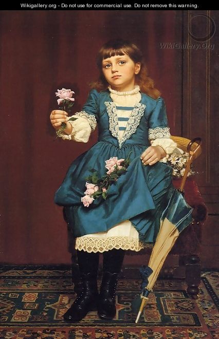 Daisy McComb Holding a Pink Rose - John George Brown