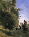 Two Women Talking by a Gate - Jean-Baptiste-Camille Corot