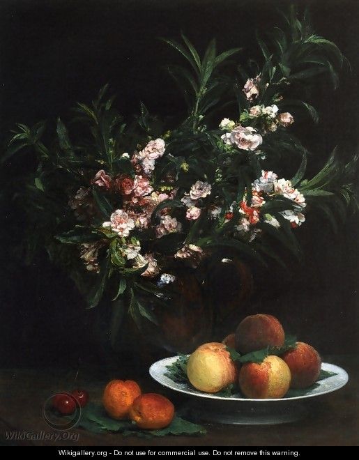 Still Life: Impatiens, Peaches and Apricots - Ignace Henri Jean Fantin-Latour