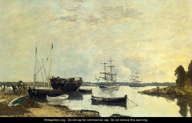 Three Masted Ship in the Harbor - Eugène Boudin