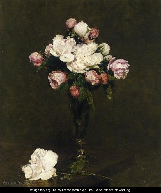 White Roses and Roses in a Footed Glass - Ignace Henri Jean Fantin-Latour