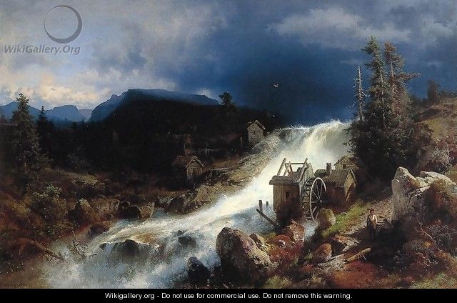 Mountain Landscape with Watermill - Herman Herzog