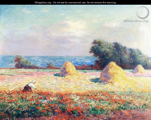 Stacks of Hay and Field of Poppies - Ferdinand Loyen Du Puigaudeau