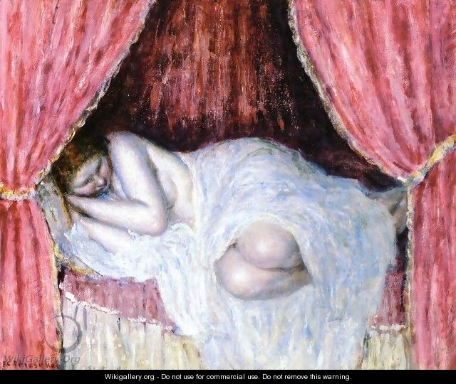 Nude Behind Red Curtains - Frederick Carl Frieseke