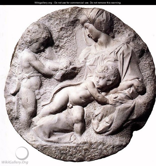 Madonna and Child with the Infant Baptist (or Taddei Tondo) - Michelangelo Buonarroti