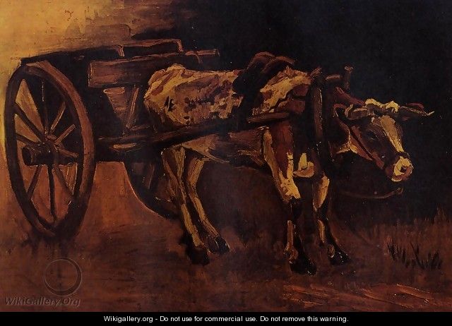 Cart With Red And White Ox - Vincent Van Gogh