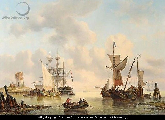 Sailing Vessels in a Calm - George Willem Opdenhoff