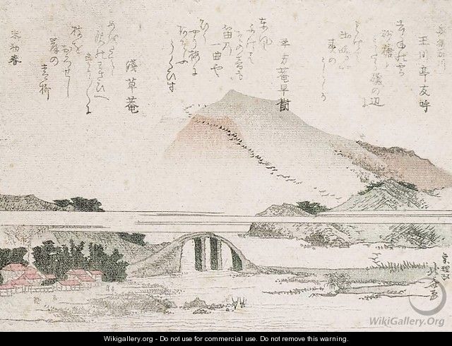 Mountainous Landscape with a Bridge - Katsushika Hokusai