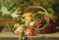 Still Life with Flowers, Grapes and a Melon - Geraldine Jacoba Van De Sande Bakhuyzen