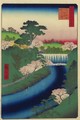 Otonashi River Dam at Oji, the so-called Big Waterfall (Oji otonashigawa entai, sezoku otakito tonau) - Utagawa or Ando Hiroshige