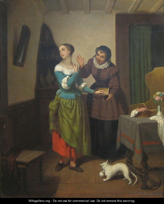 Interior with Young Girl who is Trying on Jewellery - Richard Edmund Flatters