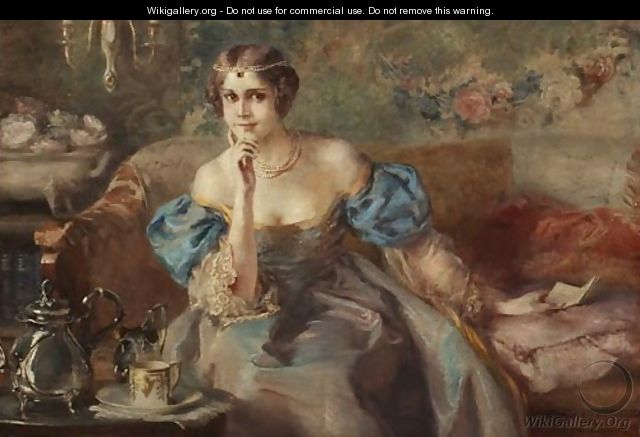 Elegant Lady Sitting on a Sofa (Elegante Dame auf Sofa sitzend) - Otolia Kraszewska