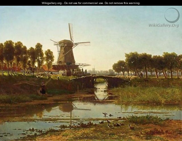Windmill in a Summer Landscape - Gerrit Alexander Godart Mollinger