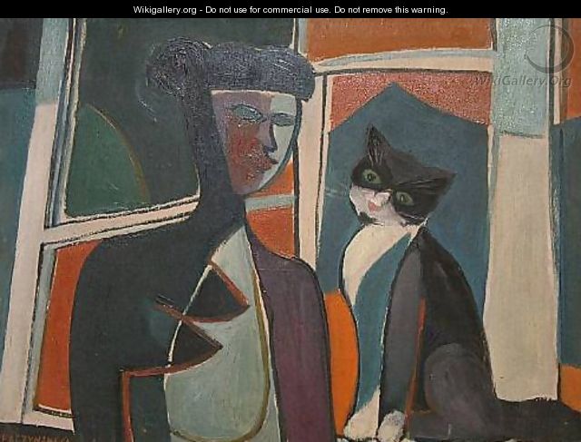 Girl with Cat at the Window - Jerzy Faczynski