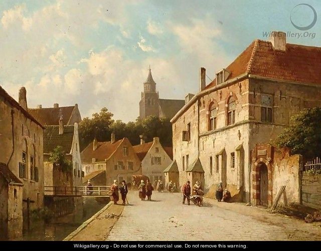 Figures Along a Canal in a Dutch Town - Adrianus Eversen