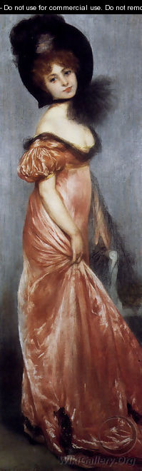 Young Girl In A Pink Dress - Pierre Carrier-Belleuse