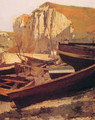 Barques au pied d'une falaise en Normandie (Boats at the foot of a cliff in Normandy) - Jean-Paul Laurens