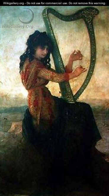 Muse Playing the Harp - Antoine Auguste Ernest Hebert