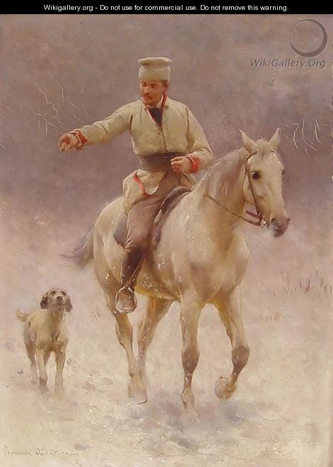 Rider on Horseback with a Dog in Winter - Sigismund Ajdukiewicz