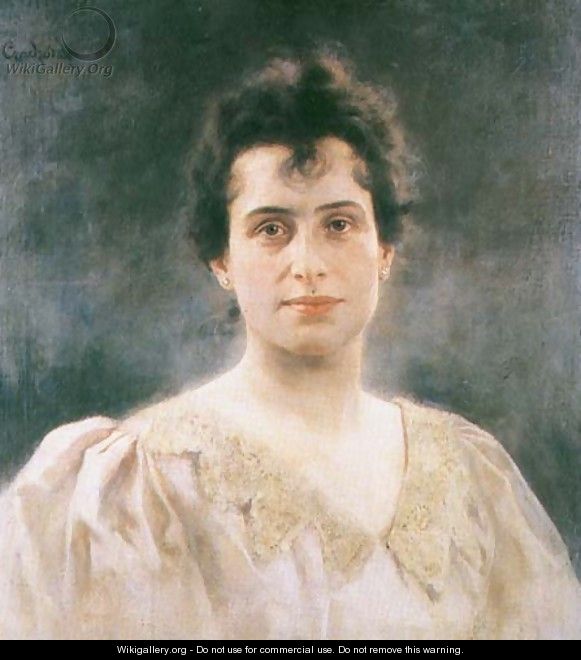 Portrait of a Woman in a Dress with Lacy Collar - Ladislas Wladislaw von Czachorski