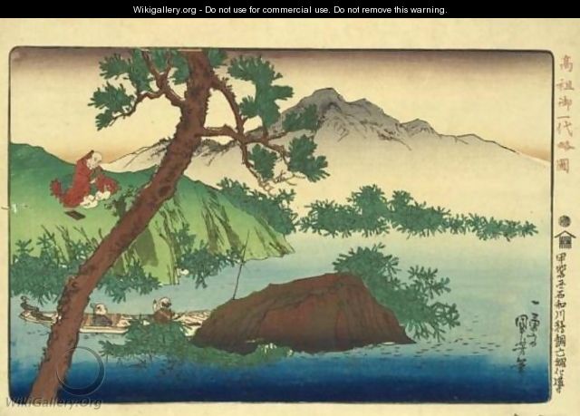 Nichiren converting the spirit of a cormorant fisherman on the Isawa river in the province of Kai - Utagawa Kuniyoshi