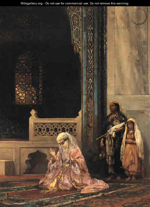 Turkish Lady Praying in the Green Mosque, Bursa - Stanislaus von Chlebowski