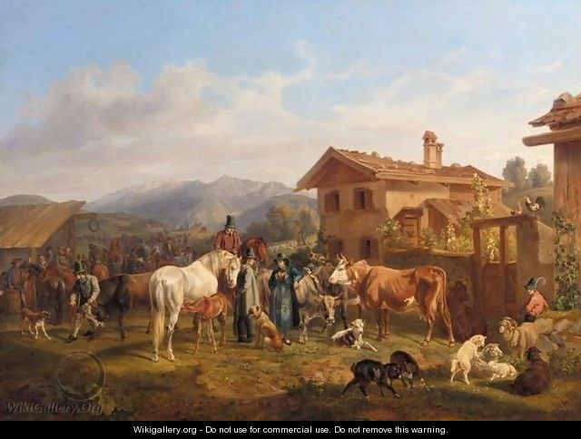 Cow Market in the Bavarian Alps (Ein Viehmarkt im Bayrischen Gebirge) - Benno Adam