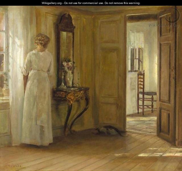 Interior with a Lady and a Cat (Interieur med kvinde og kat) - Carl Holsoe