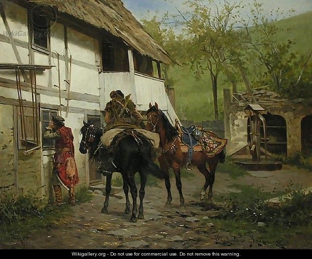Riders Before a Cottage - Wladyslaw Szerner