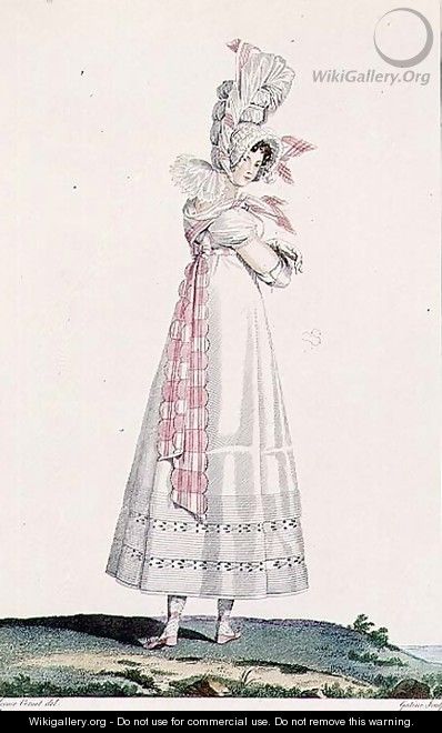 Summer Dress, fashion plate from Incroyables et Merveilleuses, engraved by Georges Jacques Gatine 1773-1831, c.1815 - Horace Vernet
