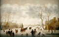 Winter landscape with skaters and colf players - Antoni Verstralen (van Stralen)