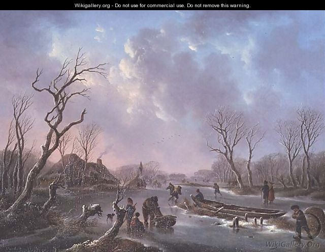 Skaters on a frozen river - Andries Vermeulen