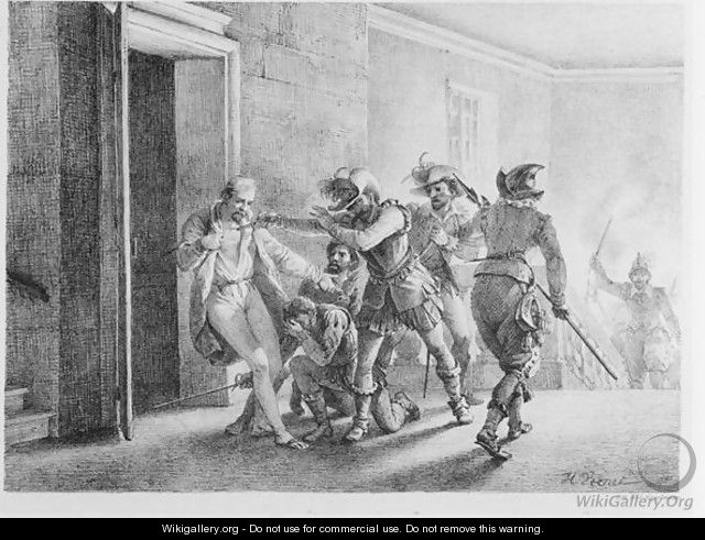 The Assassination of Wallenstein , lithograph by Gottfried Engelmann - Horace Vernet