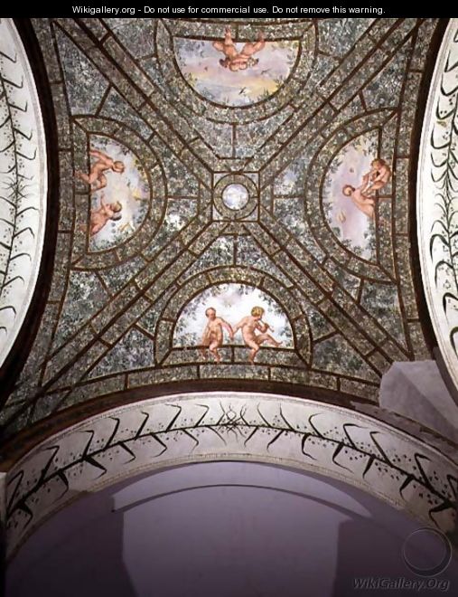 The semicircular ionic portico, detail of the ceiling vault decorated with putti in a garden, 1551-55 - Pietro Venale