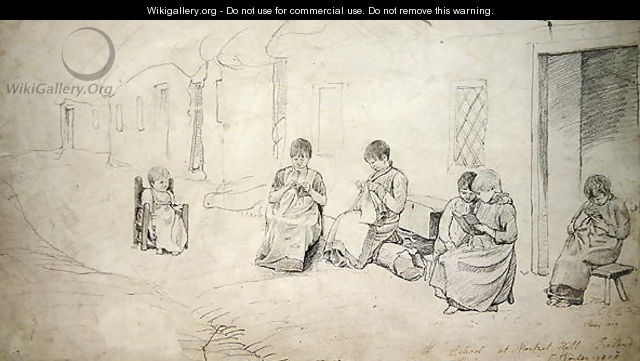 Children outside their school at Market Hill, Ireland, 1808 - Cornelius Varley