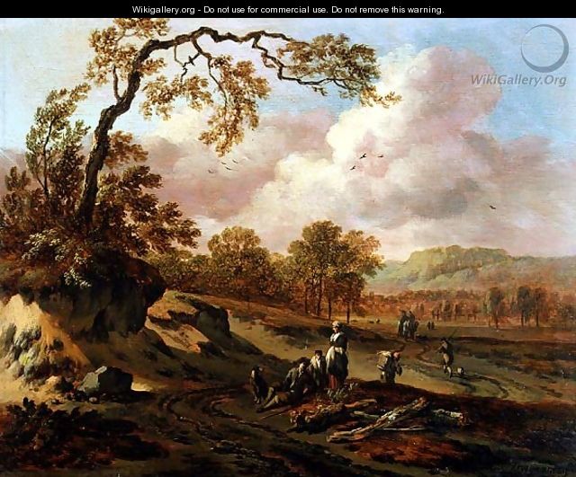 A Wooded River Landscape with Peasants on a Path - Jan Wynants