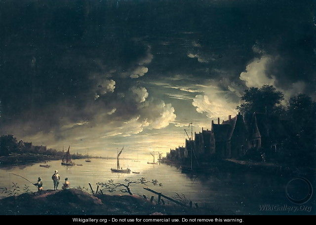 River Landscape by Moonlight - Jan Ludewick de Wouters