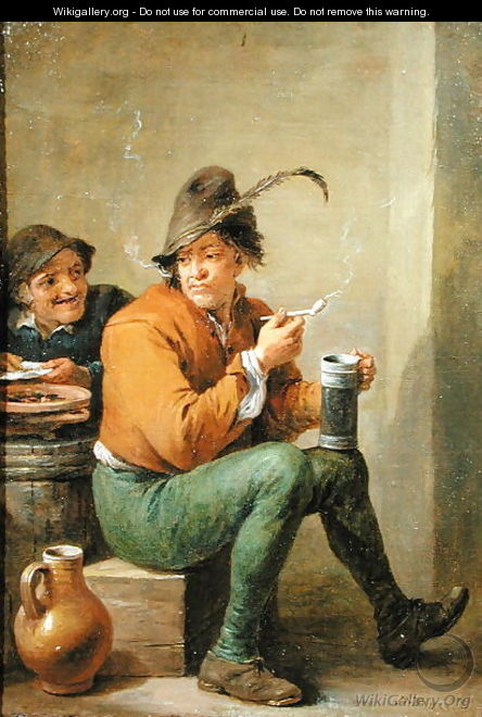 A Peasant holding a Stoneware Jug and a Clay Pipe - David III Teniers