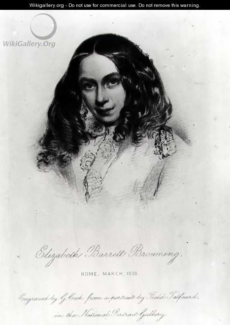 Portrait of Elizabeth Barrett Browning 1806-61 in 1859, engraved by G. Cook - Field Talfourd