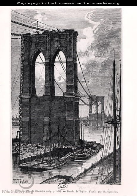 Brooklyn Bridge Under Construction, drawn after a photograph, 1878 - T. Taylor