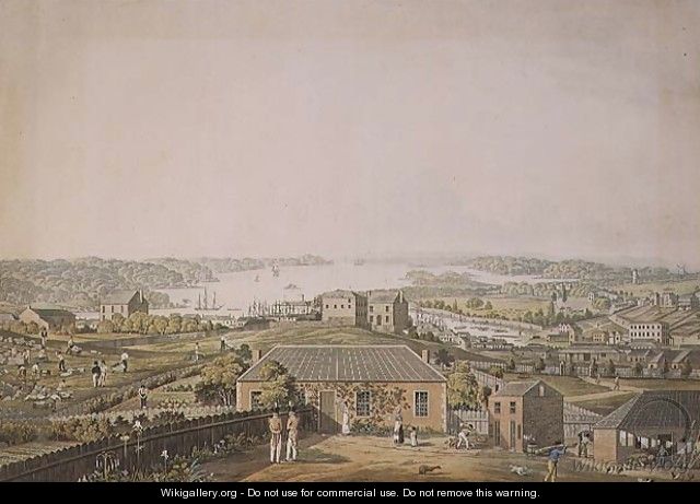 The Entrance of Port Jackson, and part of the town of Sydney in New South Wales, left section of panoramic view, c.1821 - (after) Taylor, Major James