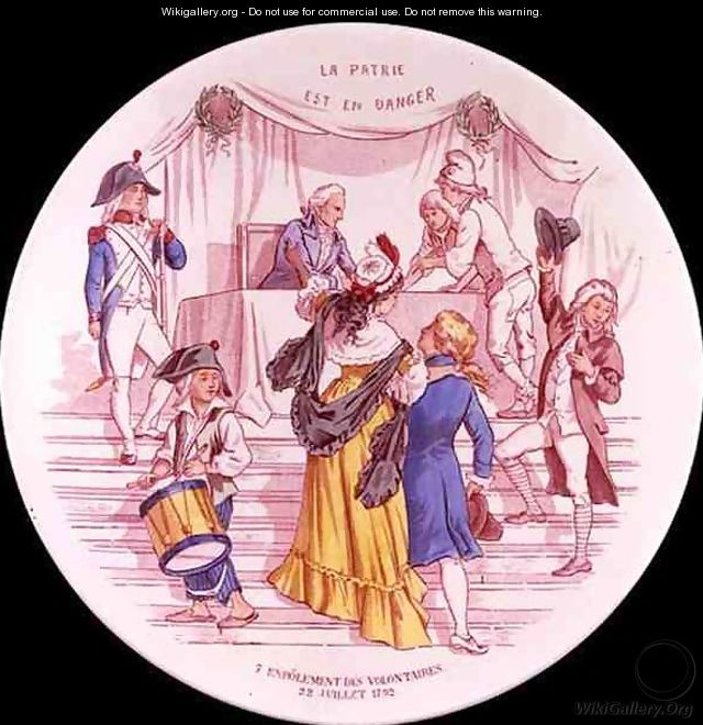 Plate depicting the Enrolment of Volunteers, 22nd July 1792, Sarreguemines, 1889 - Paul Utzschneider