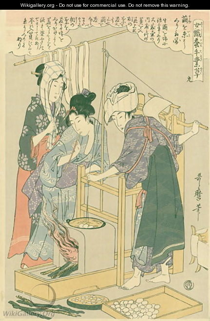 Winding the thread, no.9 from Joshoku kaiko tewaza-gusa, c.1800 - Kitagawa Utamaro