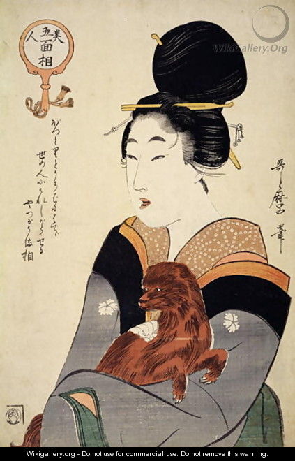 A woman holding a dog in her arms, from Five physiognomies of Beauty, c.1804 - Kitagawa Utamaro