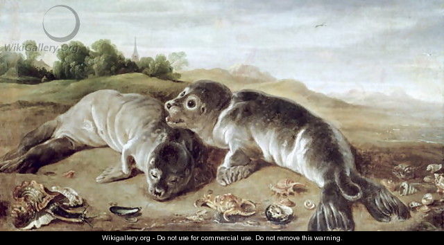 Two Young Seals on the Shore, c.1650 - Paul de Vos