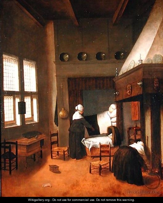 Bedroom Interior with Mother and New-Born Child - Jacobus Vrel