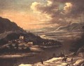 Winter Landscape- Town by a Frozen River - Johann Christian Vollerdt or Vollaert