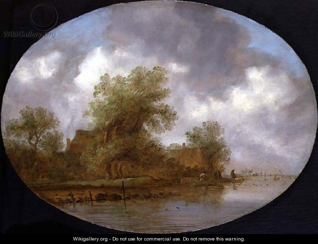 A River Landscape with Fishermen Hauling in Nets - Joost de Volder