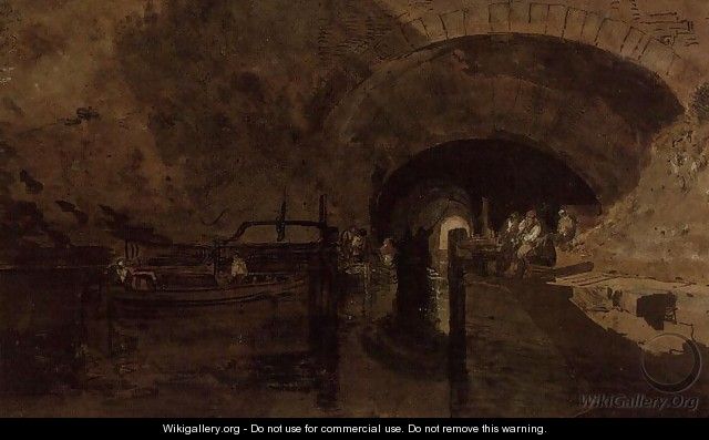 Men and barges at tunnel entrance - Joseph Mallord William Turner