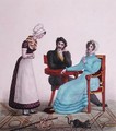 And above all else, be good, caricature of a couple talking to their maid before she leaves, c.1820-30 - Villain